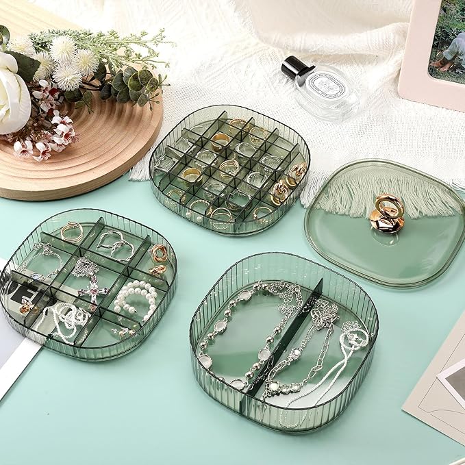 Sunkaioo Earring Organizer,Stackable 3-Layers Clear Jewelry Box with Lid,Stud Earring Organizer for Women Girls,Earring Box Display Holder for Earrings Ring Studs Bracelet Necklace Crafts(Light Green)