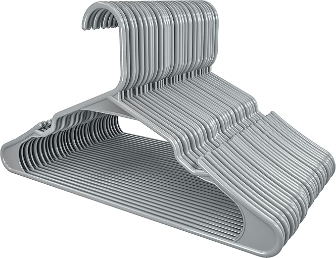 Utopia Home Plastic Hangers 200 Pack - Perfect Space Saving Clothes Hanger - Durable and Strong - Perfect Closet Organizers with Shoulder Grooves (Grey)