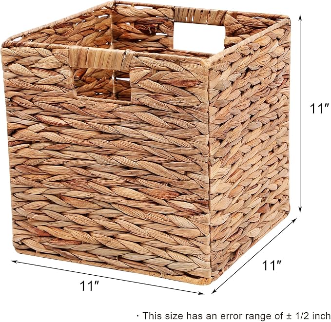 11x11in Wicker Storage Basket Set of 2 Collapsible Hyacinth Cube Storage Baskets,Storage Bins for Organizing Storage Basket with Built-in Handles