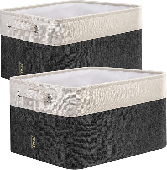 BALEINE 2 Pack Fabric Closet Storage Bins for Shelves, Linen Closet Organizers and Storage, Decorative Baskets for Organizing, Shelf, Clothes, Home, Office (Black, 15"x11"x9.5")