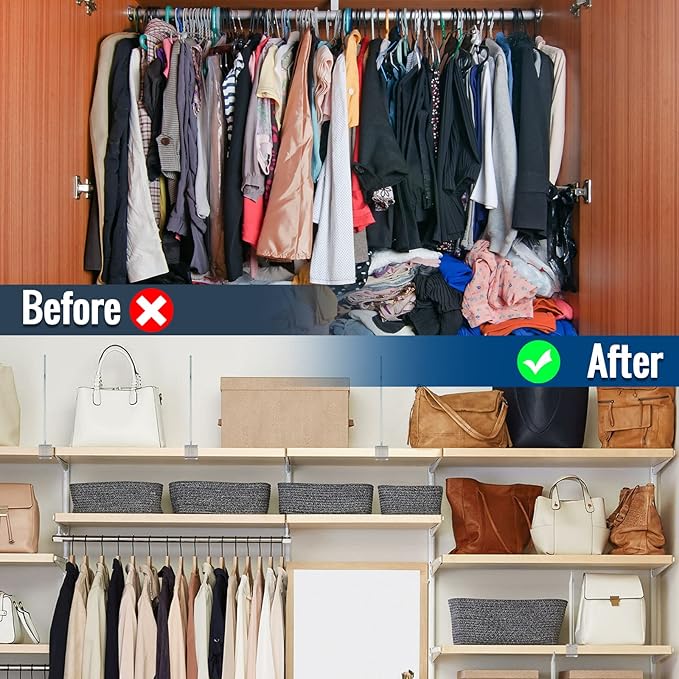 BAUMFEUER 24 Pack Clear Acrylic Shelf Dividers for Closet Shelf Organizer of Bedroom Kitchen Office Bathroom Organizer for Clothes Books Hats and Handbags