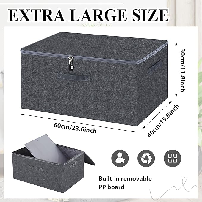 Briwooody Discreet Lockable Toy Bag Storage Organizer Toy Bag Storage Bins Case with Zipper Lid for Women and Men Clothes Container (Gray,23.6 x 15.8 x 11.8 Inch)