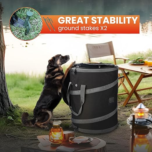 Pop-Up Trash Bin with Removable Divider, Heavy Duty Bottom, Collapsible Storage for Camping, Laundry, Storage and Garden, Waterproof and Tear Resistance Material with Air Vent