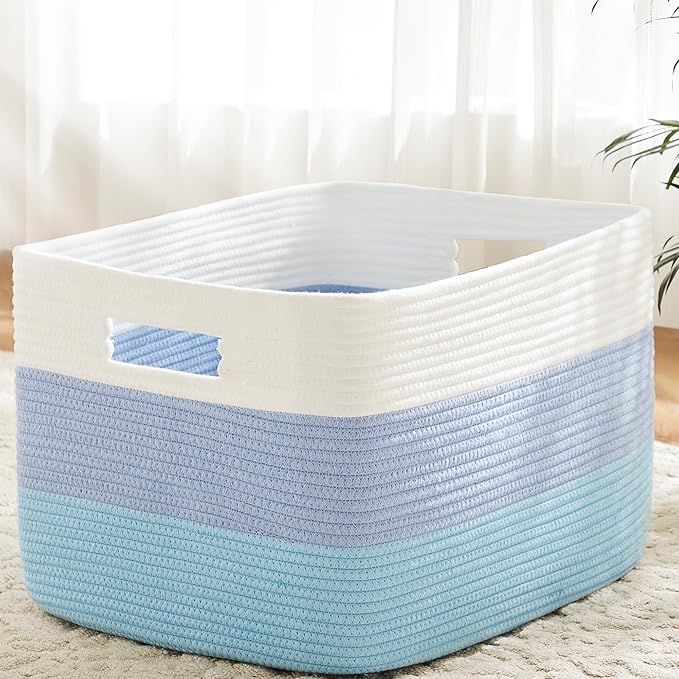 Artfeel Blanket Basket,Rectangle Woven Baskets for Storage,30L Laundry Basket for Decorative Nursery Blanket,Toys,Dirty Clothes and Magazine in Shelves,Baby Room,and Living Room