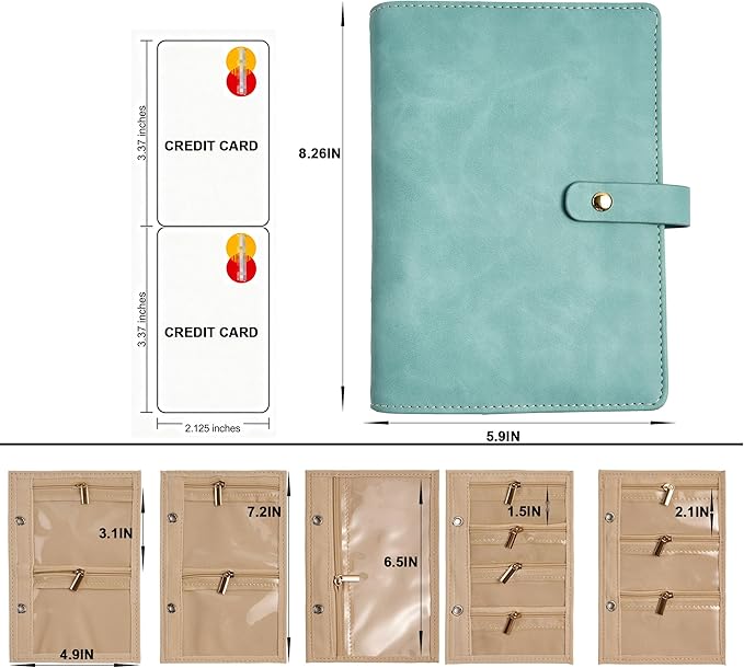 Travel Jewelry Binder Organizer Ring Binders - Jewelry Boxes PU Leather Case with Zipper Velvet Jewelry Pouch Bags for Daily Use & Gifting - Mint Green