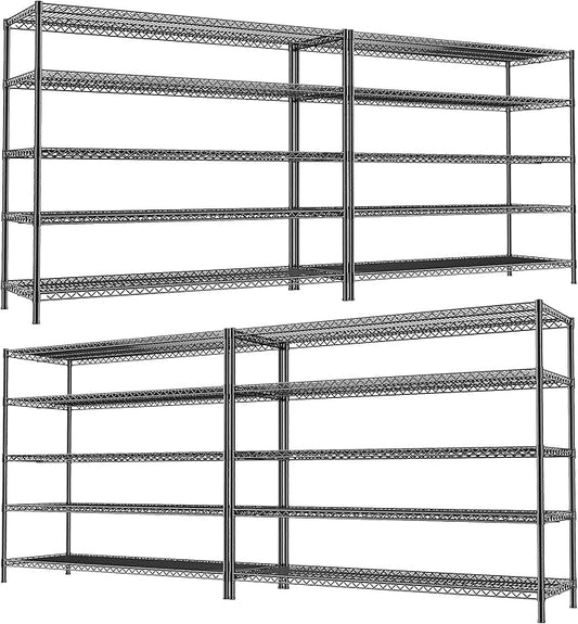 REIBII 55.5" W Storage Shelves 3200LBS Wire Shelving Unit 5 Tier Metal Shelving Heavy Duty Garage Shelving Metal Shelves for Storage Rack Adjustable Pantry Shelf, 55.5" W X 18''D X 71" H, 4PCS