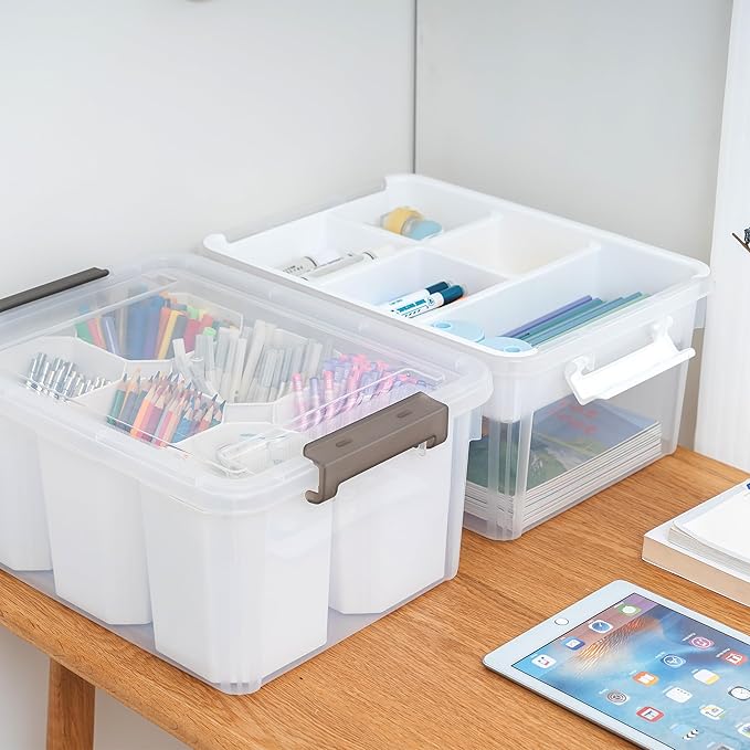 Citylife 17 QT Plastic Storage Box with Removable and 6 Detachable Inserts, Clear White