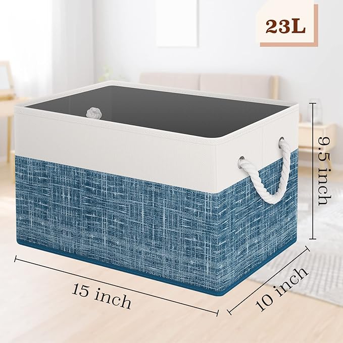 StorageTastic Storage Bin,Collapsible Storage Basket For Organizing,Large Storage Boxes With Rope Handles,Storage Containers,White & Blue,8 Pack