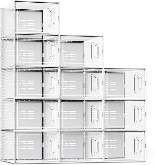 SEE SPRING X-Large Shoe Storage Box Fit Size 11, Clear Plastic Stackable Shoe Organizer for Closet, Space Saving Sneaker Shoe Rack Containers Bins Holders for Entryway, 12 Pack Clear