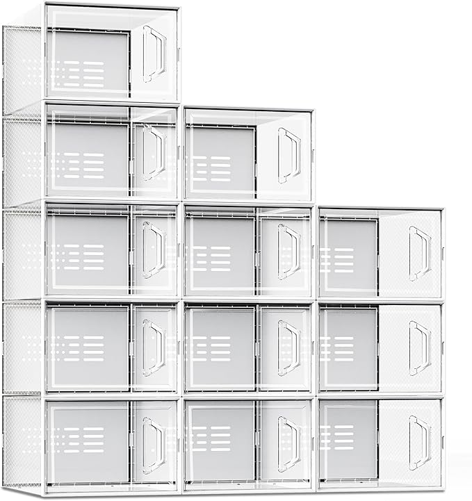 SEE SPRING XX-Large Shoe Storage Box Fit Size 14, Clear Plastic Stackable Shoe Organizer for Closet, Space Saving Sneaker Shoe Rack Containers Bins Holders for Entryway, 12 Pack Clear