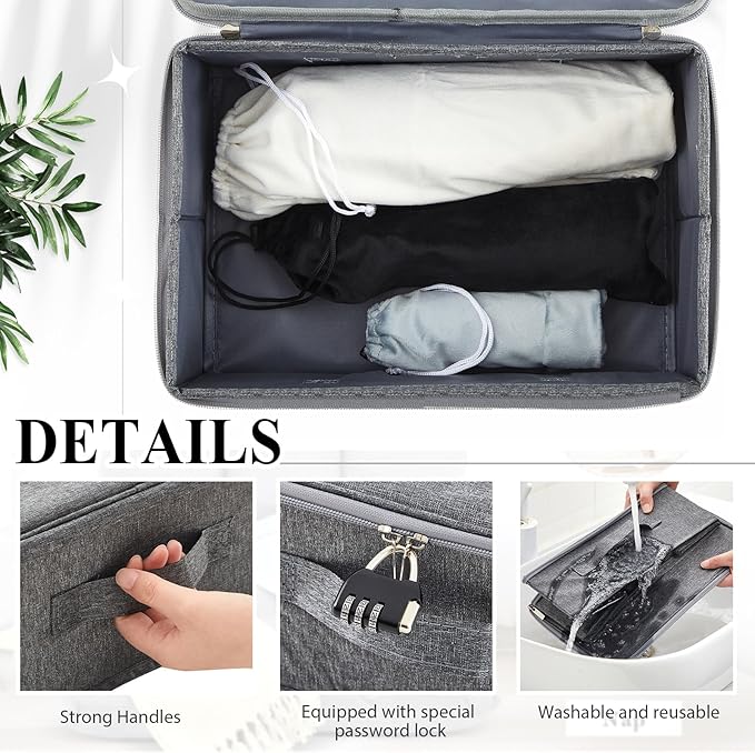 Briwooody Discreet Lockable Toy Bag Storage Organizer Toy Bag Storage Bins Case with Zipper Lid for Women and Men Clothes Container (Gray,11.8 x 7.9 x 5.5 Inch)