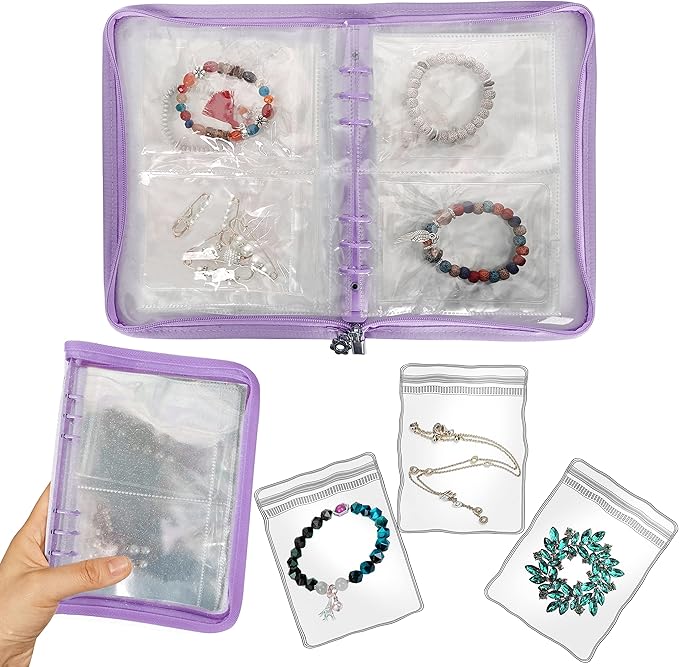 Bracelet Holder Travel Jewelry Organizer Case Transparent Jewelry Storage Book for Earring Necklace Ring with Small Clear Zippered Pouch