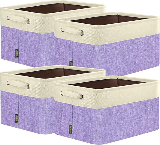 BALEINE 4 Pack Fabric Closet Storage Bins for Shelves, Linen Closet Organizers and Storage, Decorative Baskets for Organizing, Shelf, Clothes, Home, Office (Lavender, 17''x13''x10.5'')