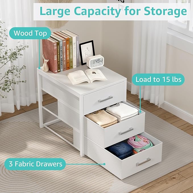 BOLUO Closet Drawers White Fabric 3 Drawer Small Dresser for Closet Organizers and Storage Bedroom Dorm Modern