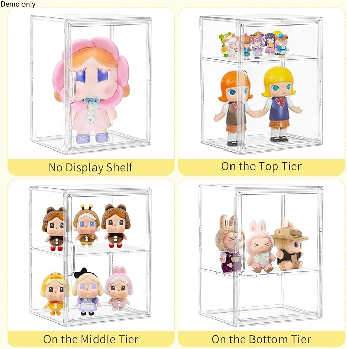 Acrylic Display Case, 2 Tier Clear Plastic Stackable Storage Bins with Magnetic Lids, Figure Display Case for Collectibles Cosmetic Acrylic Box, 2 Pack LXLXXL