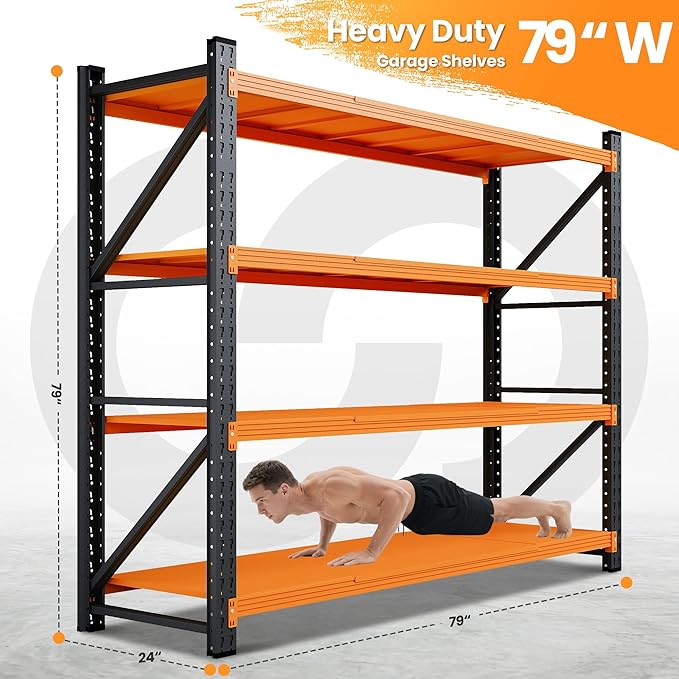 Storage Shelves Heavy Duty, 7000LBS Metal Garage Shelving 24” Deep Storage Rack Shelf, Steel Tall Industrial Shelving, 4 Tier Adjustable Standing Shelf for Warehouse/Shop 79" W x 24" D x 79" H