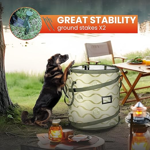 Pop-Up Trash Bin with Removable Divider, Heavy Duty Bottom, Collapsible Storage for Camping, Laundry, Storage and Garden, Waterproof and Tear Resistance Material with Air Vent, Green