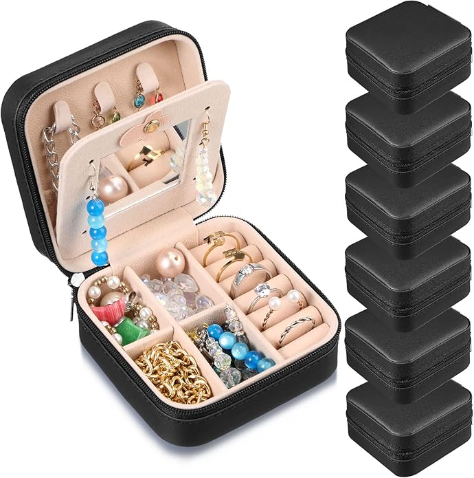 Hillban Bridesmaid Gifts Jewelry Box with Mirror, PU Leather Small Travel Jewelry Case Organizer Storage for Women Girls
