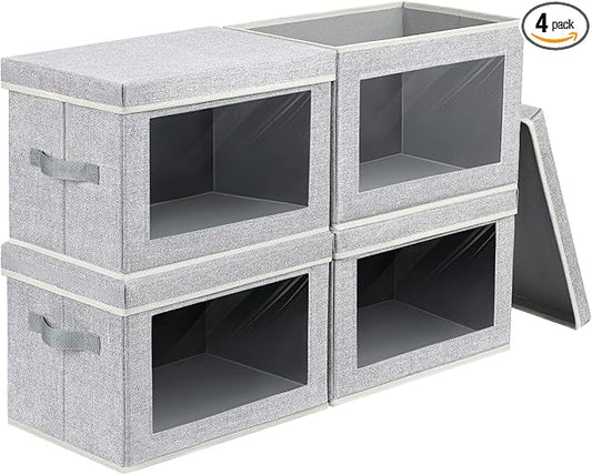 Homsorout Storage Baskets with Lids, 4 Pack Large Box Organizer with Window, Fabric Storage Cubes Bins for Closet, Collapsible Organizer Bins for Bedroom, Living Room, Dorm, Blended