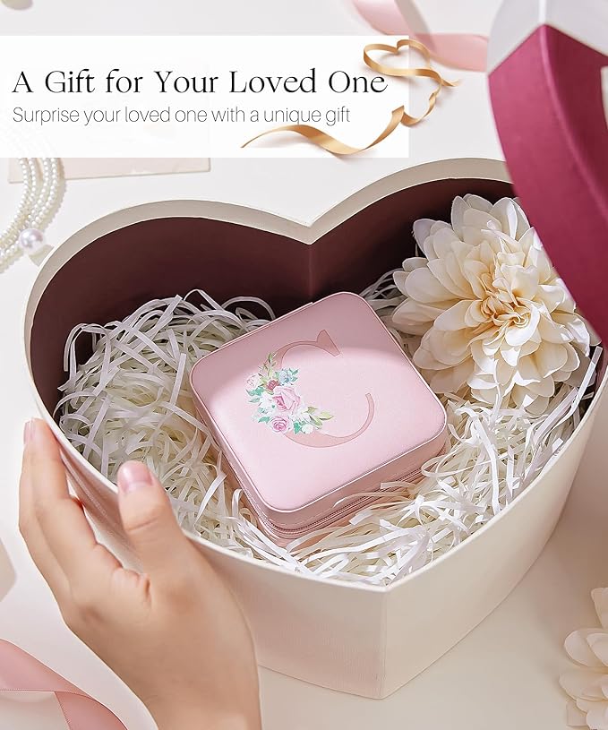 Enthralite Travel Jewelry Box for Girls: Traveling Jewelry Case Gift for Women - Mini Organizer for Necklaces Earrings Pink C