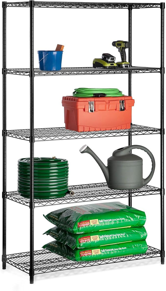 Honey-Can-Do 5-Tier Heavy Duty Adjustable Shelving Unit, 800-lb Per Shelf Metal Storage Rack, Industrial Strength Wire Shelf for Garage Workshop Warehouse, Black, 42 x 18 x 72 in
