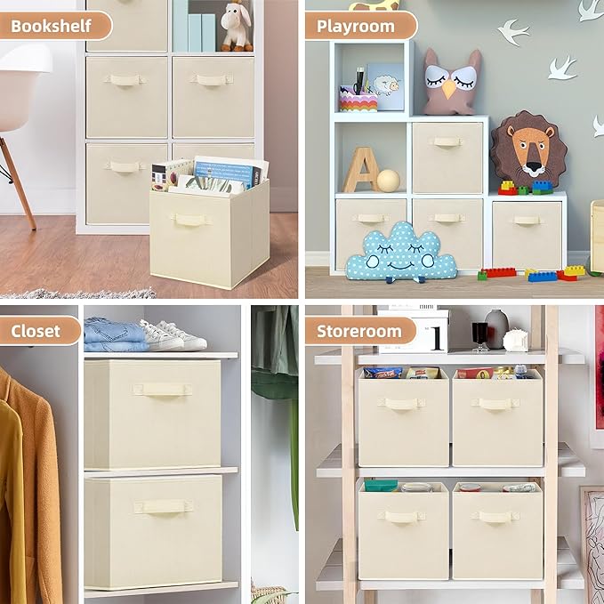 STORAGE MANIAC Storage Cubes, 11 Inch Collapsible Storage Bins with Handles, 8 Pack Fabric Foldable Bins for Organization, Durable Storage Bins for Closet, Shelves, Offices, Toys, 8-Pack Beige