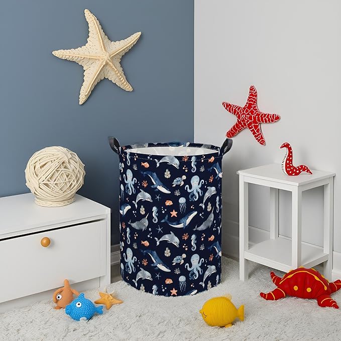 HIYAGON Ocean Baby Laundry Basket Baby Hamper for Nursery Girl Kids Soccer Hamper Cute Kids Toys Storage Bin Organizer Ocean Room Decor for Home(Blue Ocean)