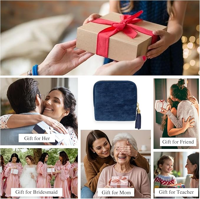 Stratalife Travel Jewelry Case Organizer for Women Wedding Gift Portable Jewelry Box with Small Pouches for Healing Crystal Bracelets, Necklace Bangles Storage Ring Holder, Blue Tassel