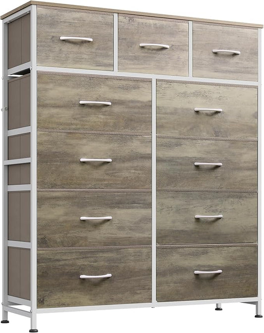 WLIVE Tall Dresser for Bedroom, Fabric Dressers Storage Tower, Dresser & Chest of Drawers Organizer Unit with 11 Drawers, Storage Cabinet, Hallway, Closets, Steel Frame, Wood Top, Greige