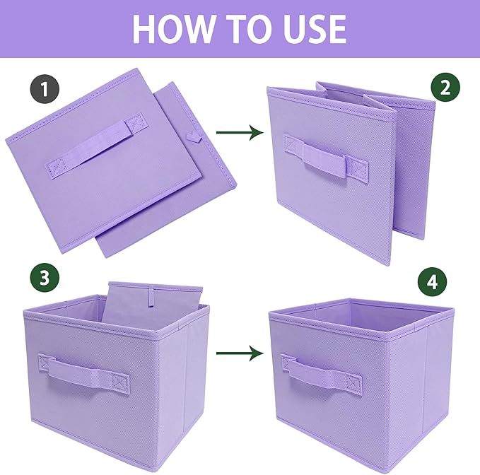 EBIGIC Purple Storage Bins [3 Pack] 9.0"x7.5"x7.5",Mini Storage Box Fabirc Foldable Closet Toy Organizer Collapsible Cloth