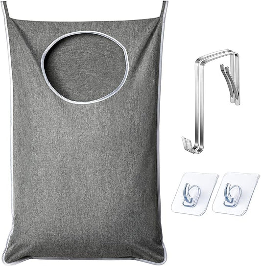 ANSTROUT XL Hanging Laundry Hamper, Extra Large Tear-resistance Door Hamper with 2 Types Hooks for Dirty Clothes, Save Bathroom Space Hanging Laundry Bag (36.5x 22 Inch,Grey)