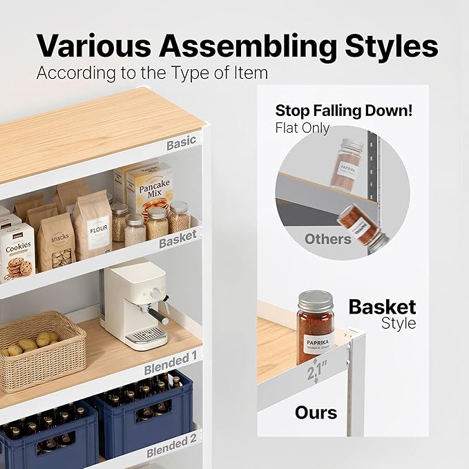HOMEDANT House 48.1" 5-Tier Metal Rolling Cart Shelf Rack Casters Heavy Duty Laminated Wheel Shelving Unit Adjustable Utility Storage Shelves Shelf Kitchen Garage White 2Pack