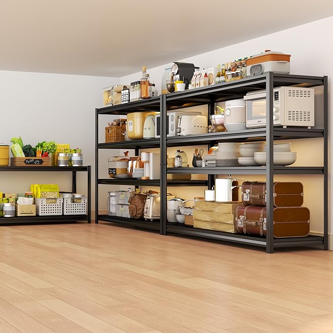 4-Tier Garage Shelving, Metal Storage Shelf, 2-in-1 Adjustable 3020 lbs Heavy Duty Shelves Unit , Upgraded Reinforced Double-Layer Columns for Garage Basement Kitchen Black (54×16×10in-4 Tier)