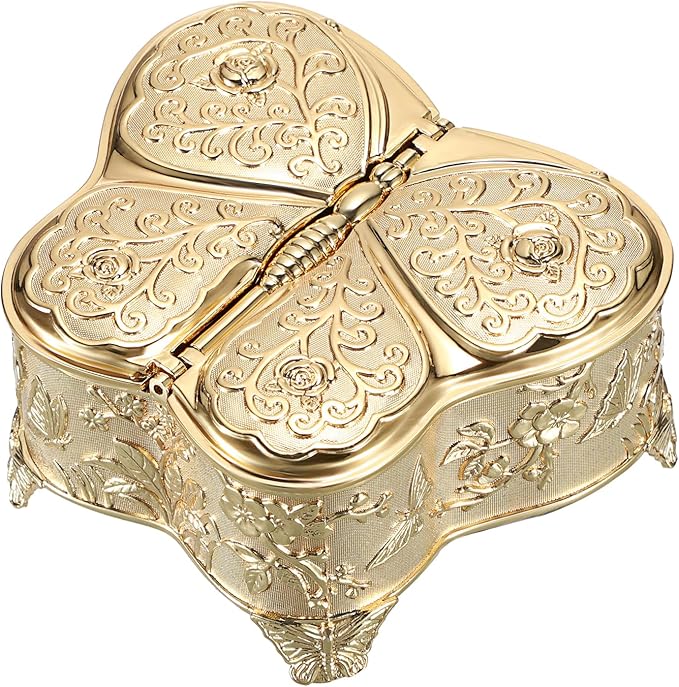 Hipiwe Decorative Jewelry Storage Box Gold Trinket Box for Necklace Ring Earrings Organizer Treasure Keepsake Holder for Women, Medium