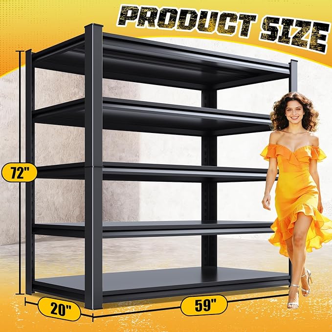 Garage Storage Shelves 5-Tier,Garage Storage System Shelves Adjustable,Storage Shelving for Basement,Pantry,Kitchen,Warehouse (1, 72" H x 59" W x 19.6" D)