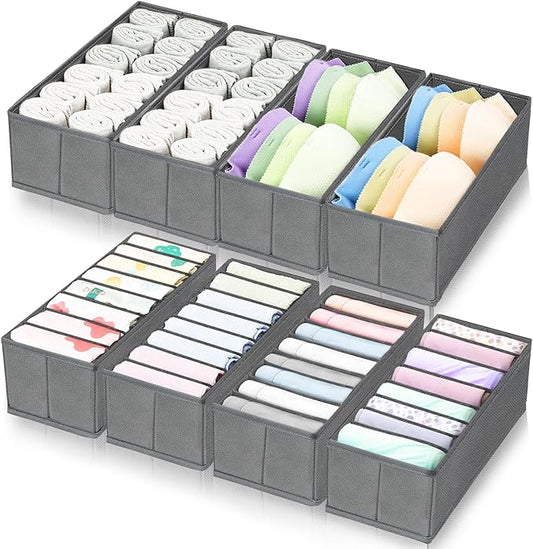 homyfort 8 Pack Dresser Drawer Organizers and Storage Bins for Clothing, Large Drawer Organizer Bins for Baby Clothes, T-Shirts, Bra, Underwear, Socks (Grey)