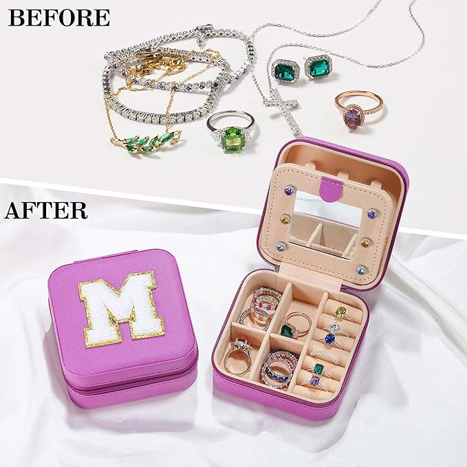 Parima Gifts for Grandkids Teenage Girls Her - Purple Travel Jewelry Case, Personalized Jewelry Box - Mother's Day Gift, Letter A
