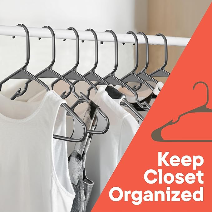 Gray Plastic Hangers 80 Pack– Heavy-Duty Plastic Hangers Slim and Space-Saving, Durable and Lightweight PP with Non-Slip Shoulder Notches for Slip Dresses, Suits, Jackets & Camisoles