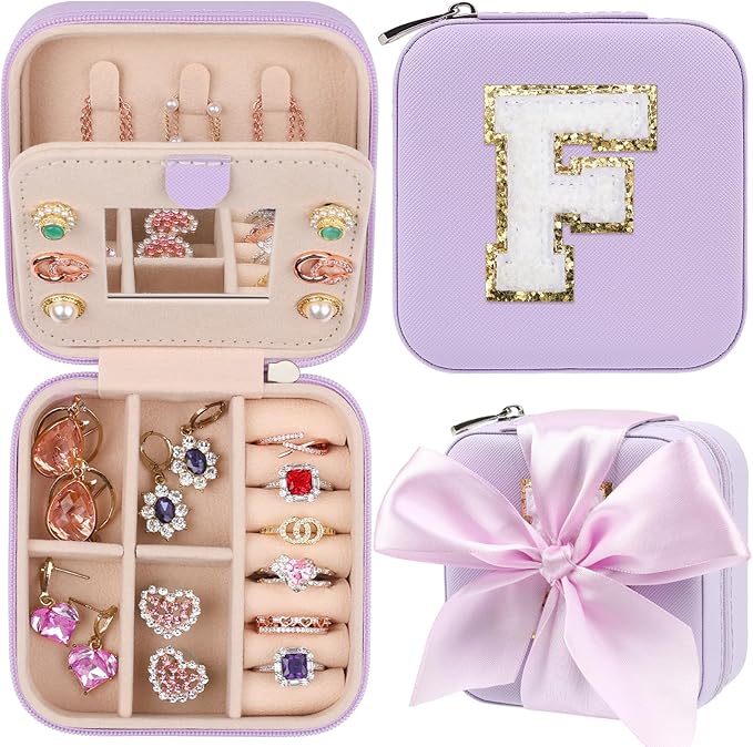 CHMI Travel Jewelry Case, Purple Travel Jewelry Box, Travel Jewelry Organizer, Travel Gifts for Women Girls, Jewelry Organizer Box, Birthday Gifts for Women, Christmas Gifts for Teens Girls - F