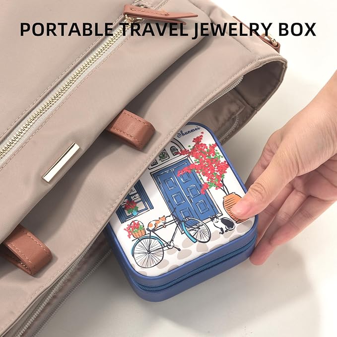 shunmei Mini Travel Jewelry Box,PU Leather Portable Jewelry Organizer Case,Art Accessories Storage Holder Boxes for Earring, Necklace, Rings, Bracelets (Two Cats)