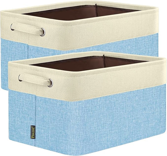 BALEINE 2 Pack Fabric Closet Storage Bins for Shelves, Linen Closet Organizers and Storage, Decorative Baskets for Organizing, Shelf, Clothes, Home, Office (Skyblue, 12"x8"x8")