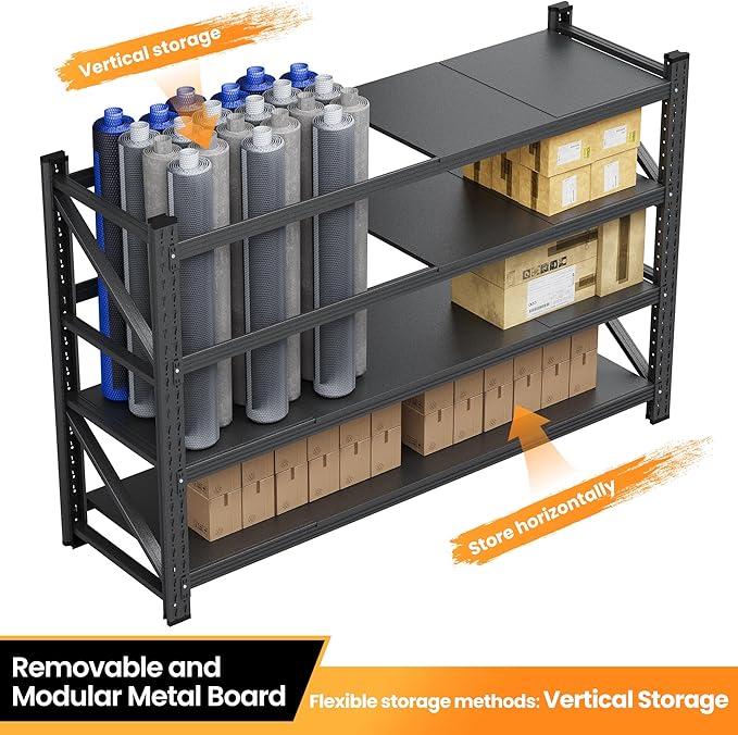 60" W Metal Shelving Heavy Duty, 24" Deep Large Storage Shelves, 4 Tier Tall Steel Industrial Shelving, 5000 LBS Adjustable Standing Shelf for Warehouse/Shop 60" W x 24" D x 70" H