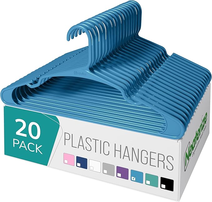 NEATERIZE Clothes Hangers Plastic 20 Pack for Adults - Plastic Hangers, The Perfect Coat Hanger and Space Saving Clothes Hangers for Closet, Percheros Ganchos para Colgar Ropa Hangars - Black Hangers