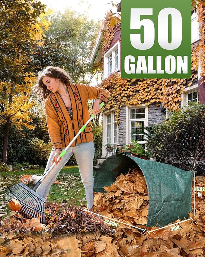 Joyhalo Reusable Yard Waste Bags, 2 Pack 50 Gallon Dustpan-Type Garden Bag for Collecting Leaves Garss Clippings, Heavy Duty lawn and leaf bags, Garden Waste Container for Clean Up Outdoor Debris