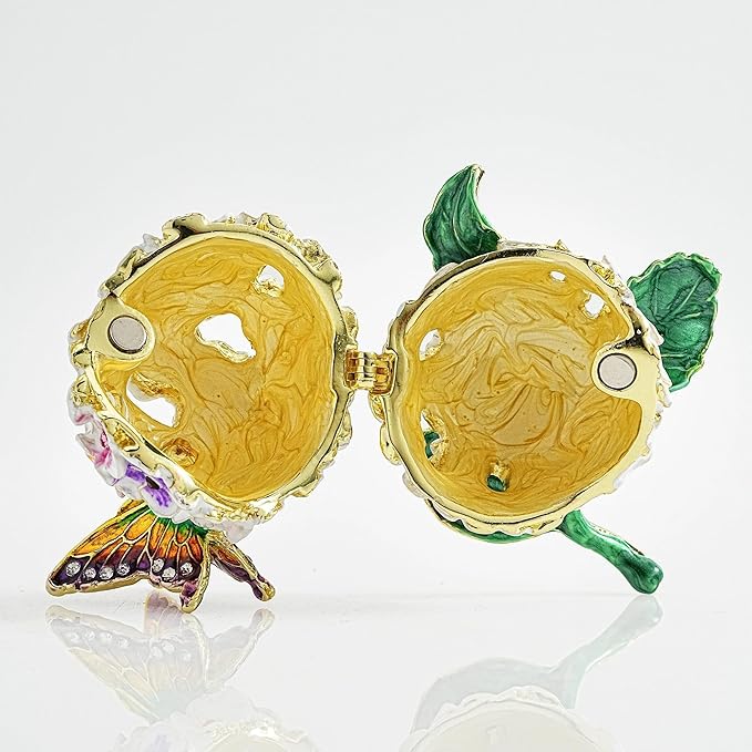 YU FENG Enamel Butterfly Trinket Box Jewelry Organizer, Decorative Hinged Keepsake Box – Butterfly with Floral Ball Design