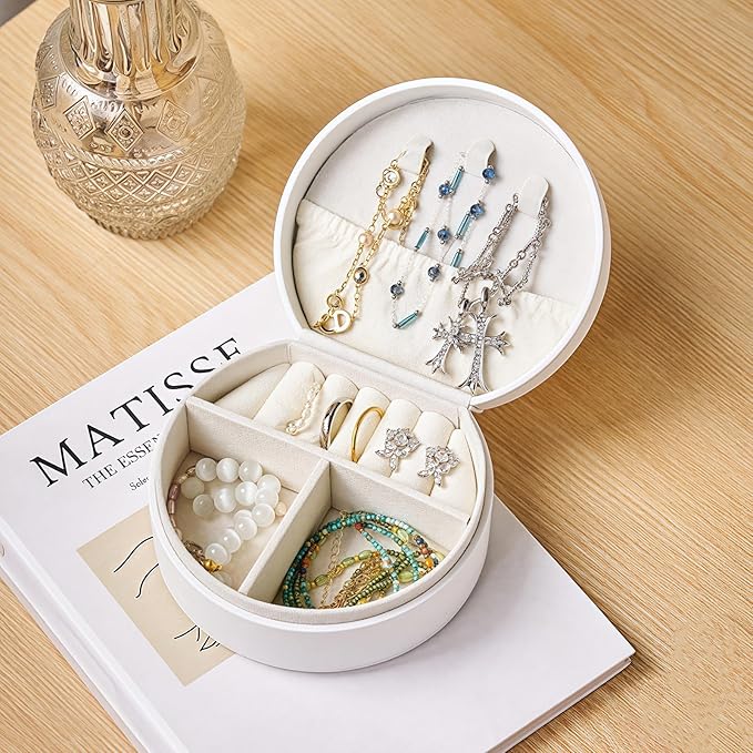 Travel Jewelry Case,Personalized Jewelry Box,Elegant Half-Moon Design with Personalized Golden Initial Case,Personalized Gifts for Women,Jewelry organizer;Personalized Gifts for Women or Friends(H)