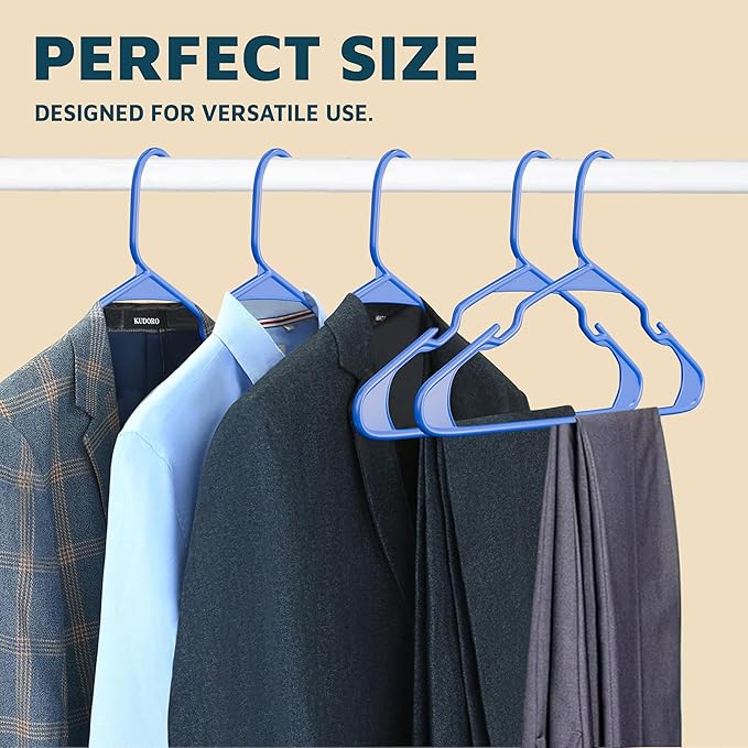 Lifemaster Plastic Clothes Hangers – Heavy Duty Hanger Set, for Organizing Clothes, Dresses, and Coat, Holds Up to 5 lbs, Space-Saving Hangers with Non-Slip Shoulder Grooves, Pack of 50, Blue