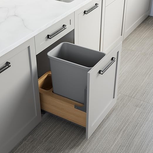 Dowell Single 35Qt Undermount Trash Pull-Out Waste Container with Full Extension Soft-Close Slides, Bottom Mounted, Face Frame/Frameless Min. Cabinet Opening: 12-1/2 Inch Wide-4008 0115 35