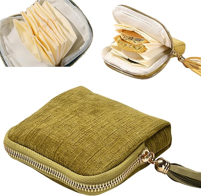 Travel Jewelry Organizer Bag Small Jewelry Holder Case with Tassel Zipper for Vacation Business Trip, Velvet Necklace Earrings Bangles Storage Box for Women Girls