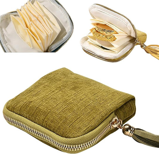 Travel Jewelry Organizer Bag Small Jewelry Holder Case with Tassel Zipper for Vacation Business Trip, Velvet Necklace Earrings Bangles Storage Box for Women Girls